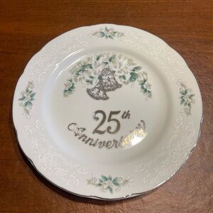 Vintage 25th Anniversary Decorative Dinner Plate in White and Green
